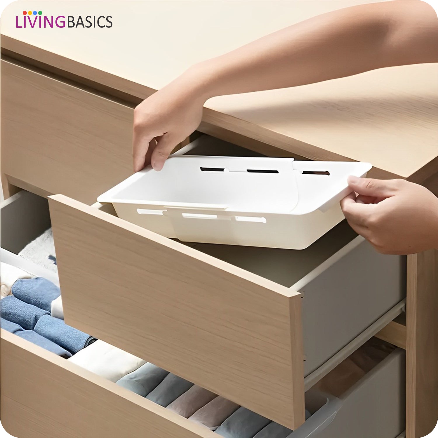 LivingBasics Expandable Kitchen Drawer Organizer /Drawer Divider / Expandable Drawer Tray / Kitchen Drawer Organizer / Drawer Fit Sliding Drawer Bin / Adjustable Kitchen Storage Organiser (White)