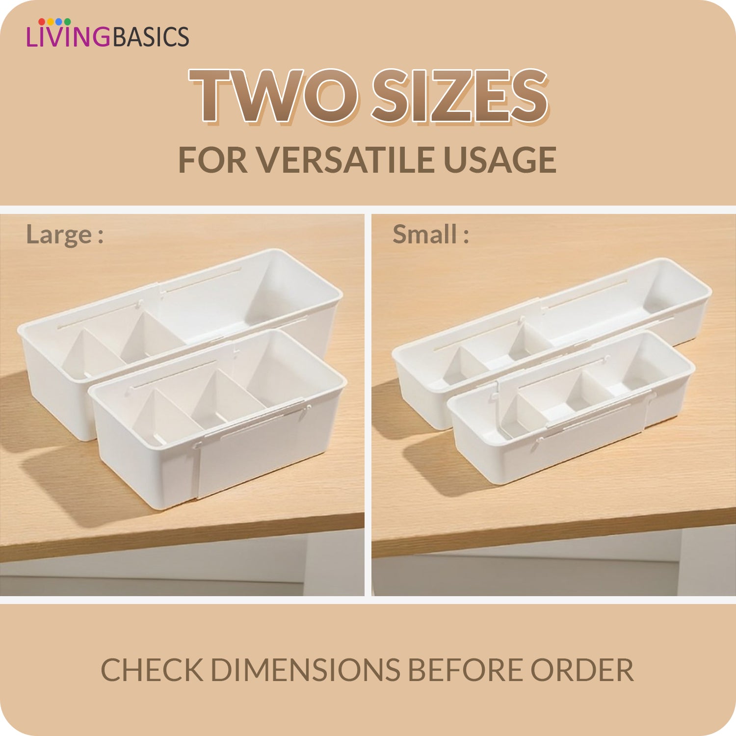 LivingBasics Expandable Kitchen Drawer Organizer /Drawer Divider / Expandable Drawer Tray / Kitchen Drawer Organizer / Drawer Fit Sliding Drawer Bin / Adjustable Kitchen Storage Organiser (White)